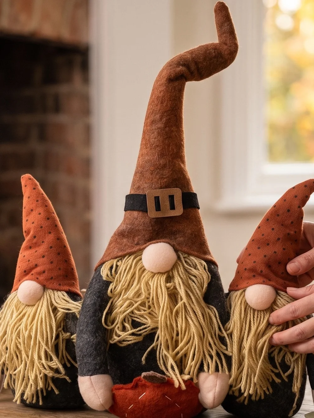 Rust Brown Gnome Holiday Decor Trio – Festive Fall Table Accent